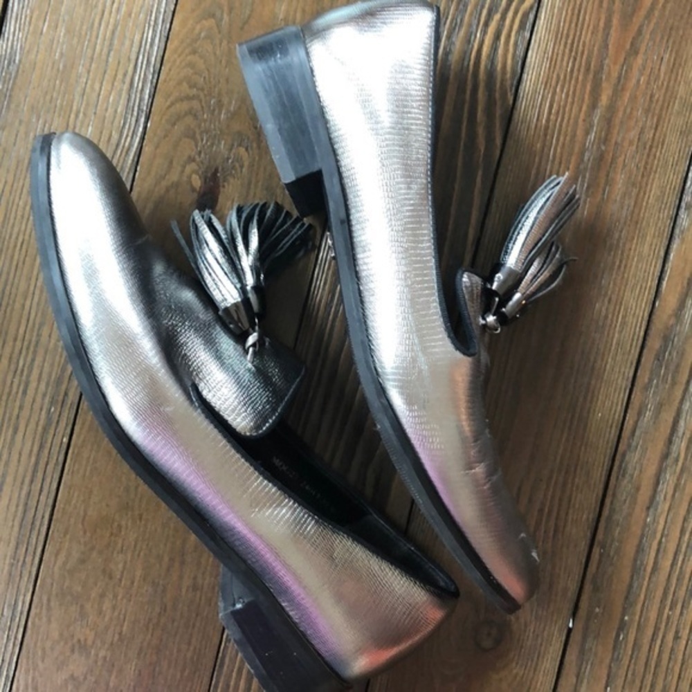 Bevivo Silver/black tasseled women’s slide loafers - Picture 3 of 8